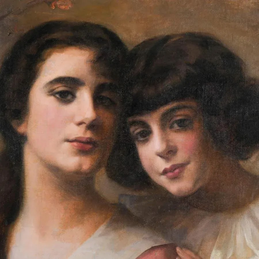 Early 20th Century Framed Signed Louis Boni "Muchachas" Oil on Canvas on Board - 3