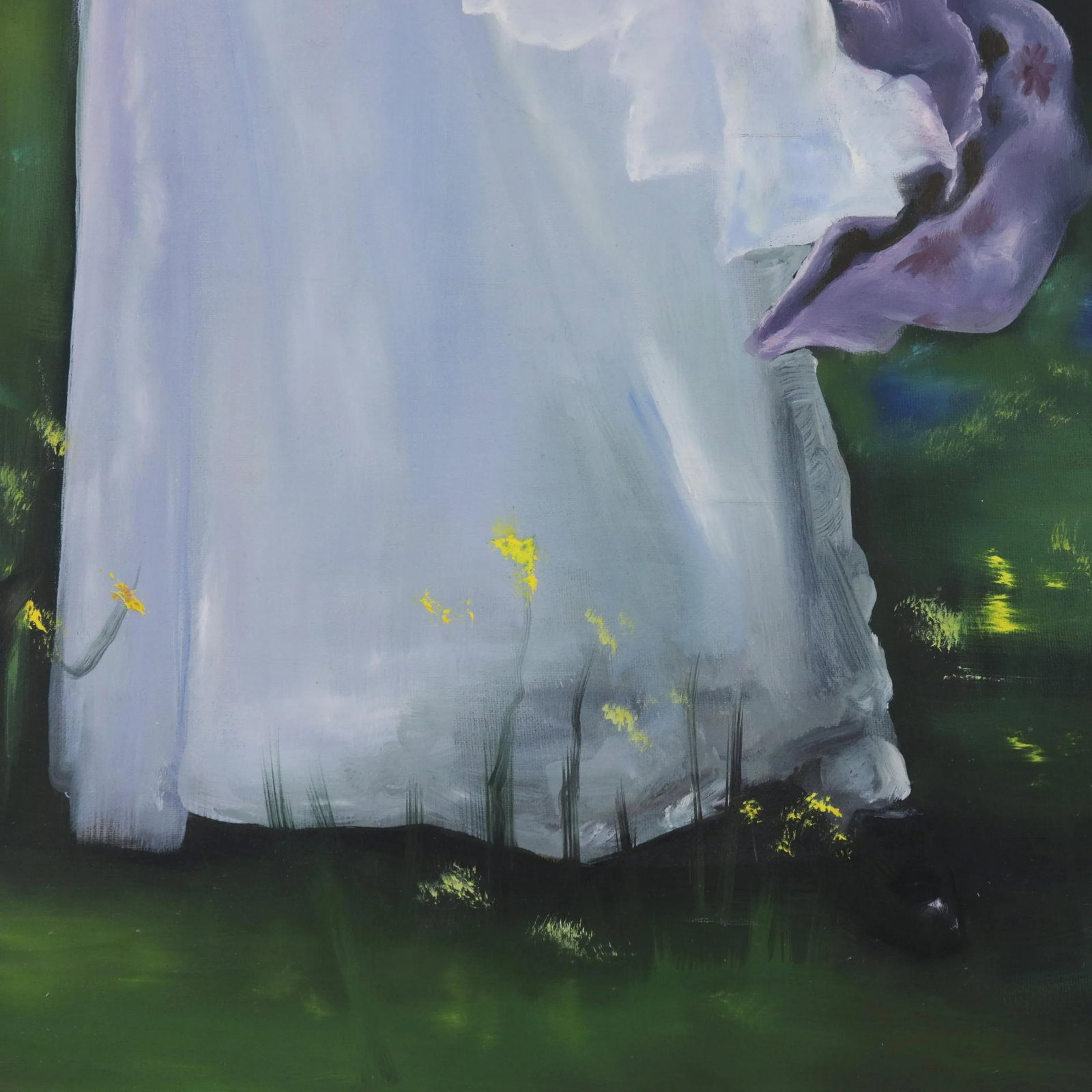 Large Hand-Painted Portrait Painting of Lady With Dove in Pastoral Landscape - 5