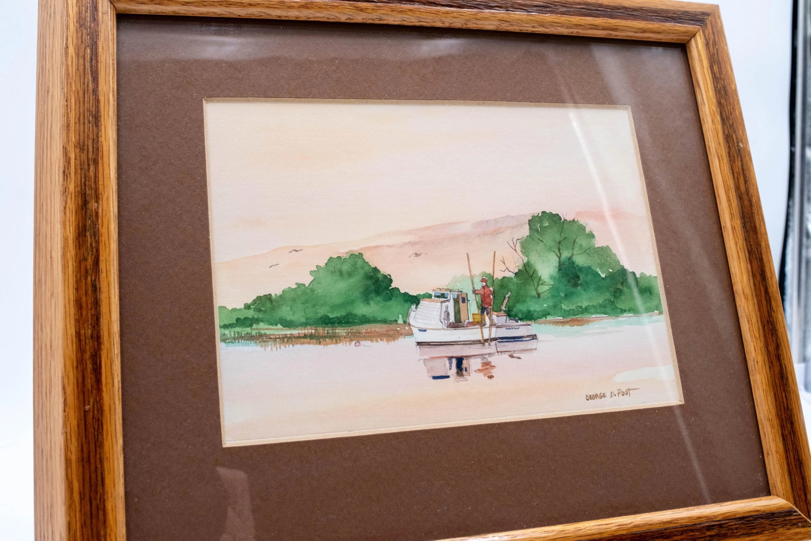 Pair of Nautical Watercolor Boats Fishing Paintings Signed George D Post - 14