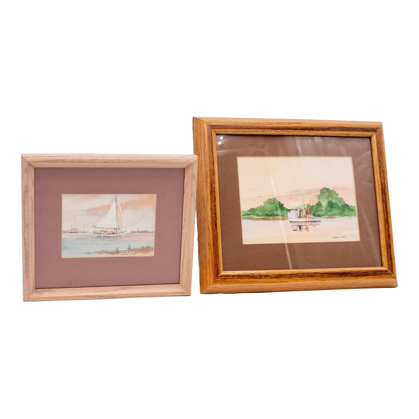 Pair of Nautical Watercolor Boats Fishing Paintings Signed George D Post (1 of 16)