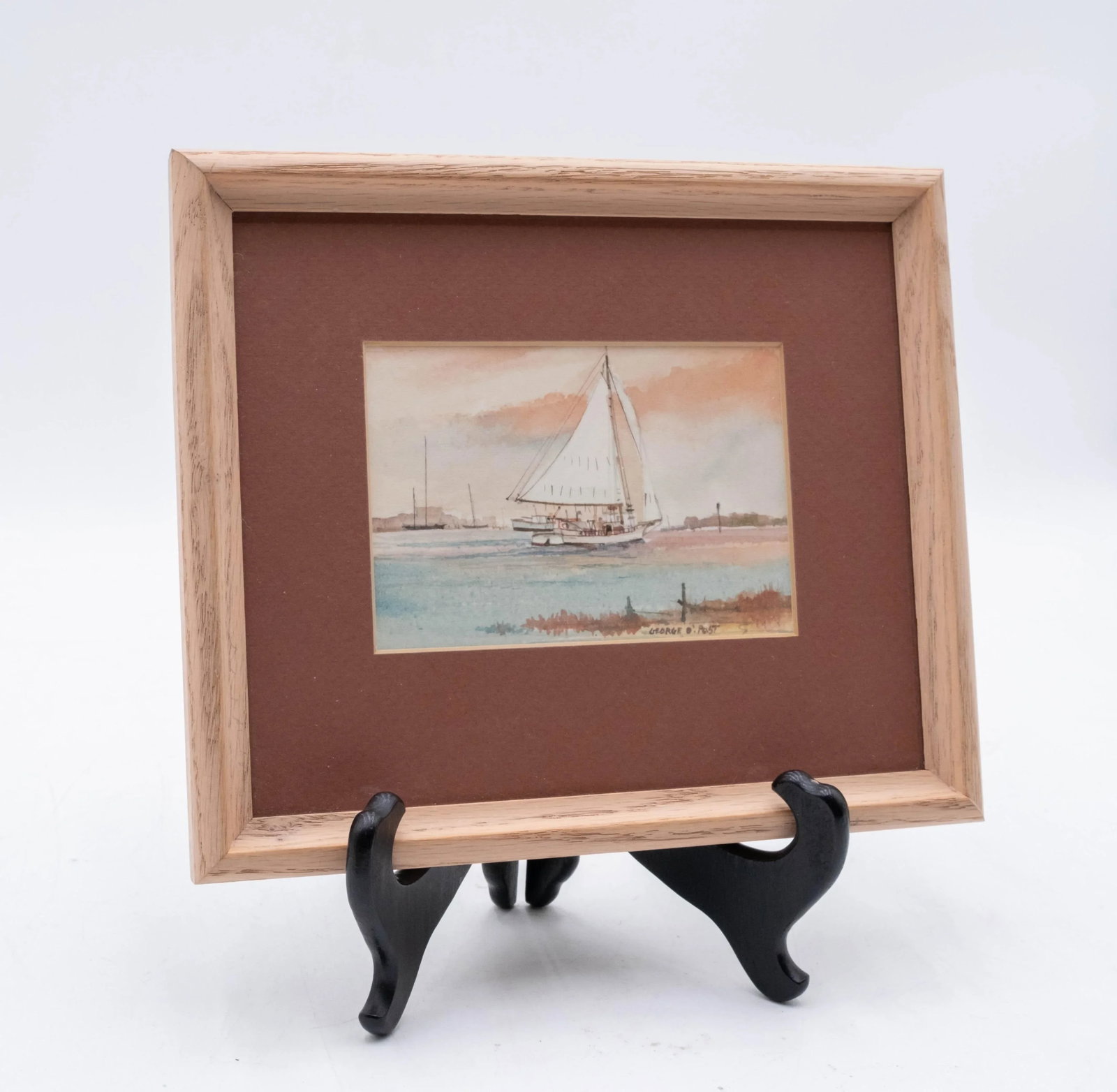 Pair of Nautical Watercolor Boats Fishing Paintings Signed George D Post - 2