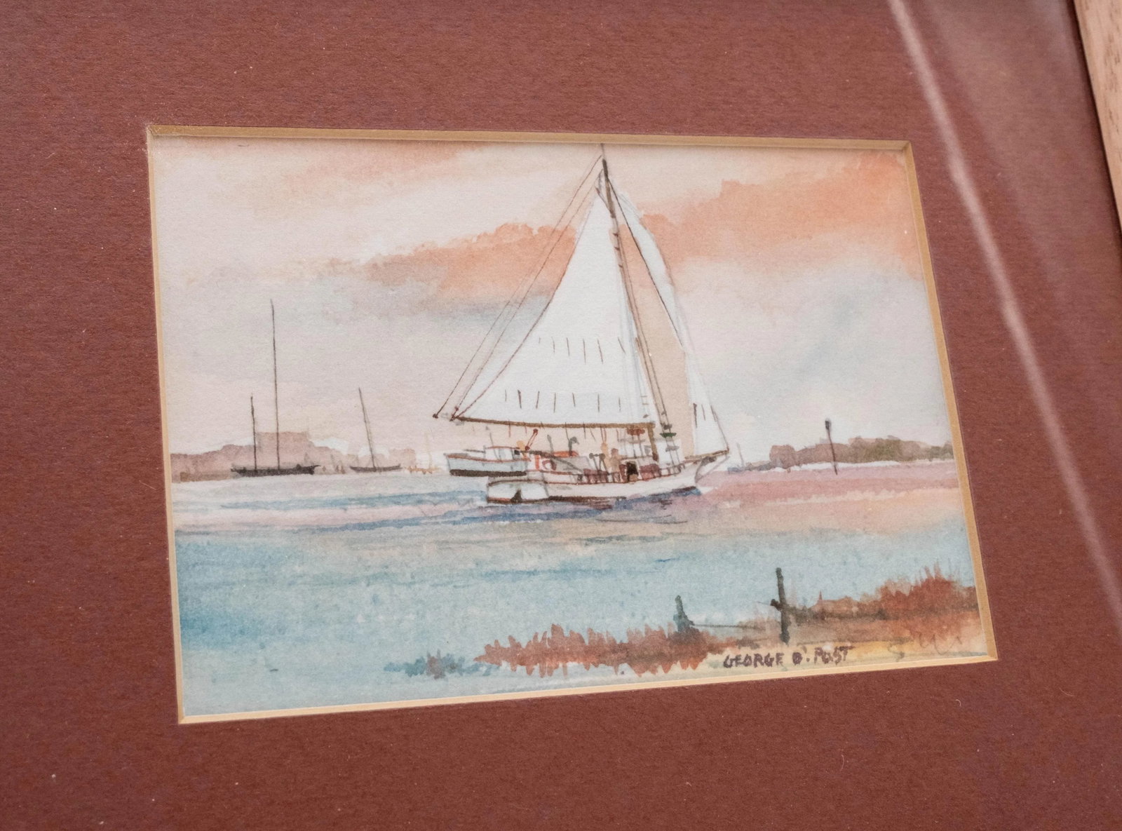 Pair of Nautical Watercolor Boats Fishing Paintings Signed George D Post - 9