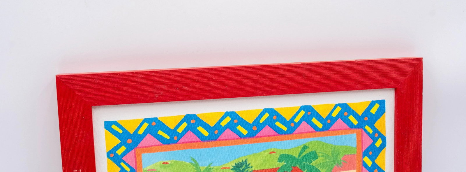 Pair of Tropical Caribbean Paintings "Red House & Bananas" and a Village (Untitled) Signed - 9
