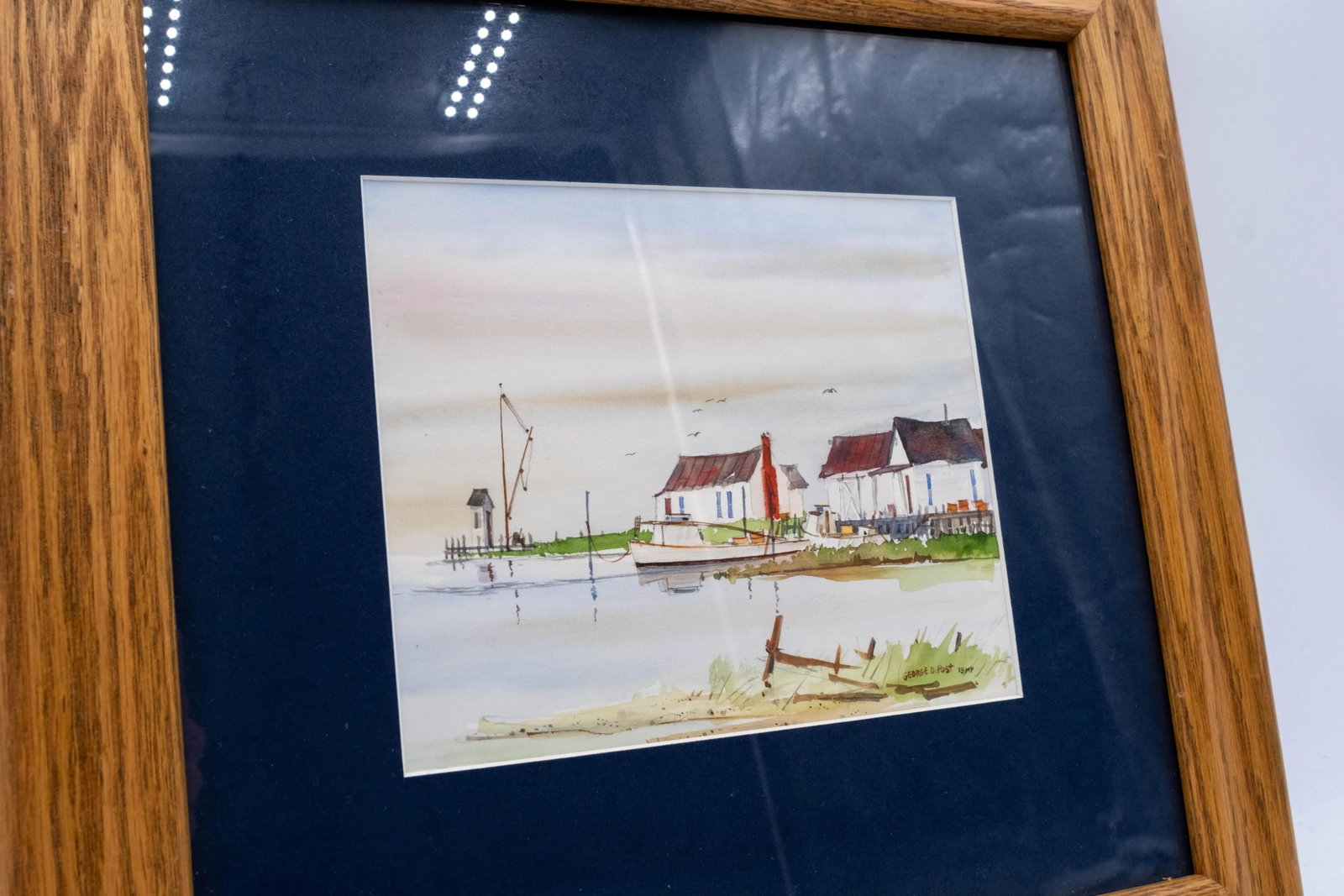 Pair of Nautical Watercolor Stilt Homes Sailboats Paintings Signed George D Post - 14