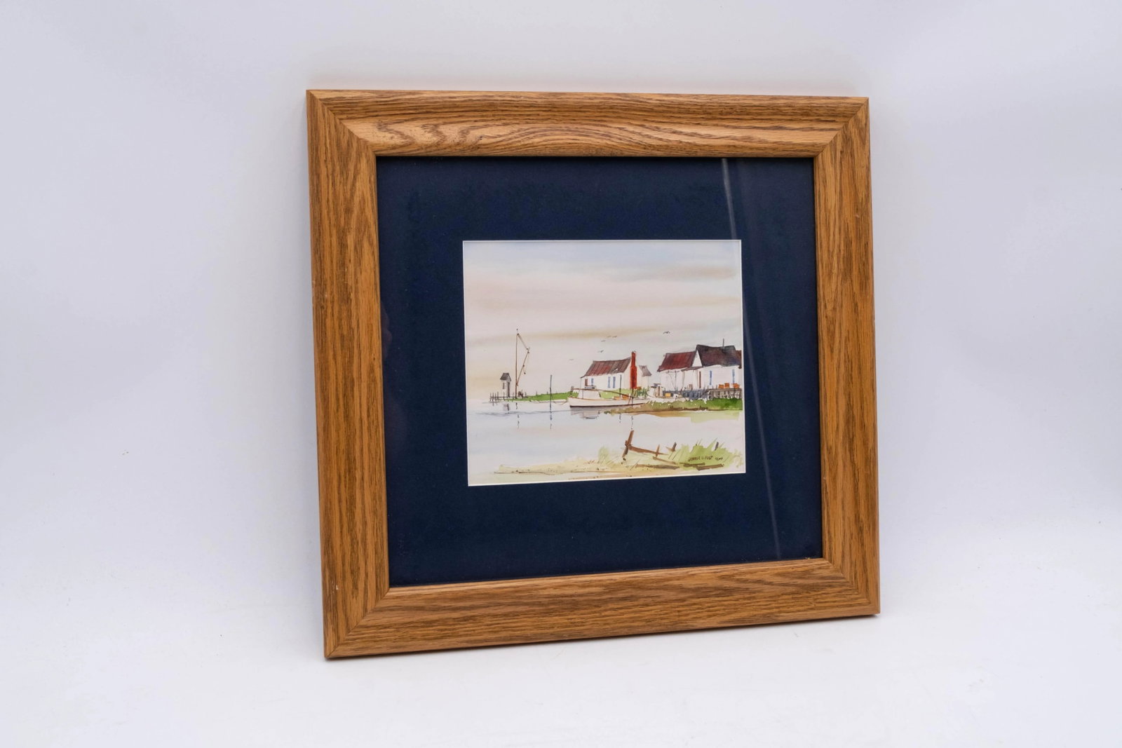 Pair of Nautical Watercolor Stilt Homes Sailboats Paintings Signed George D Post - 2