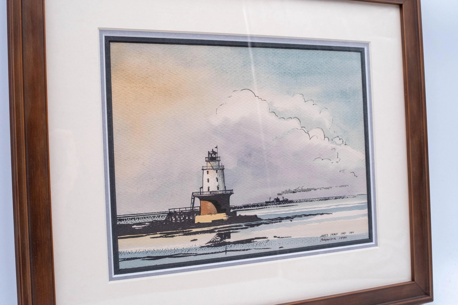 Lighthouse Ocean Nautical Watercolor Painting Signed James Drake Iams - 2