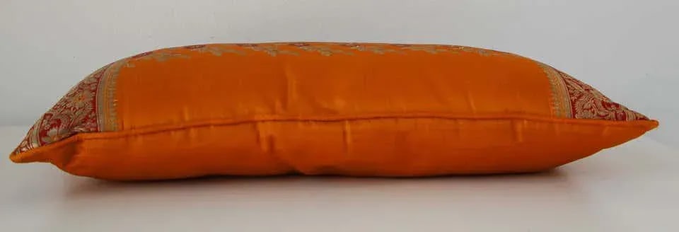 Silk Pillow Custom Made from a Wedding Orange Sari, India - 10