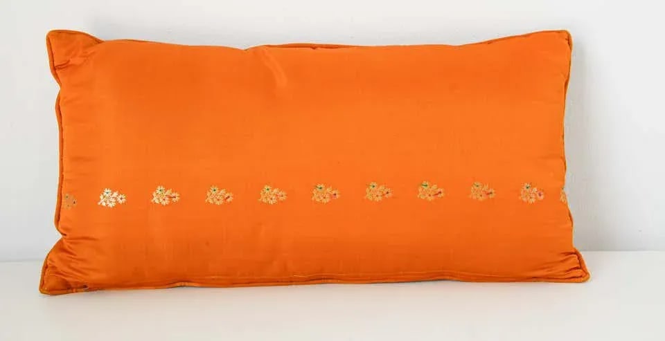 Silk Pillow Custom Made from a Wedding Orange Sari, India - 2
