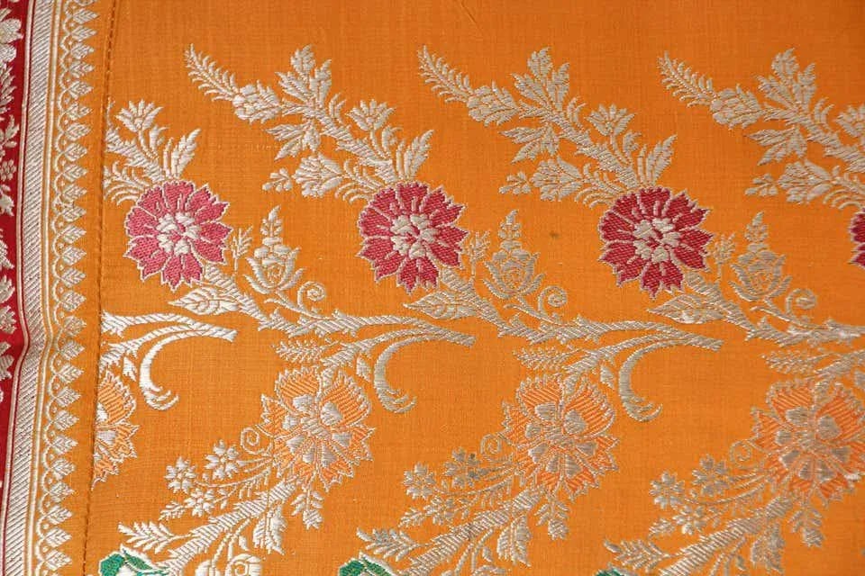 Silk Pillow Custom Made from a Wedding Orange Sari, India - 5