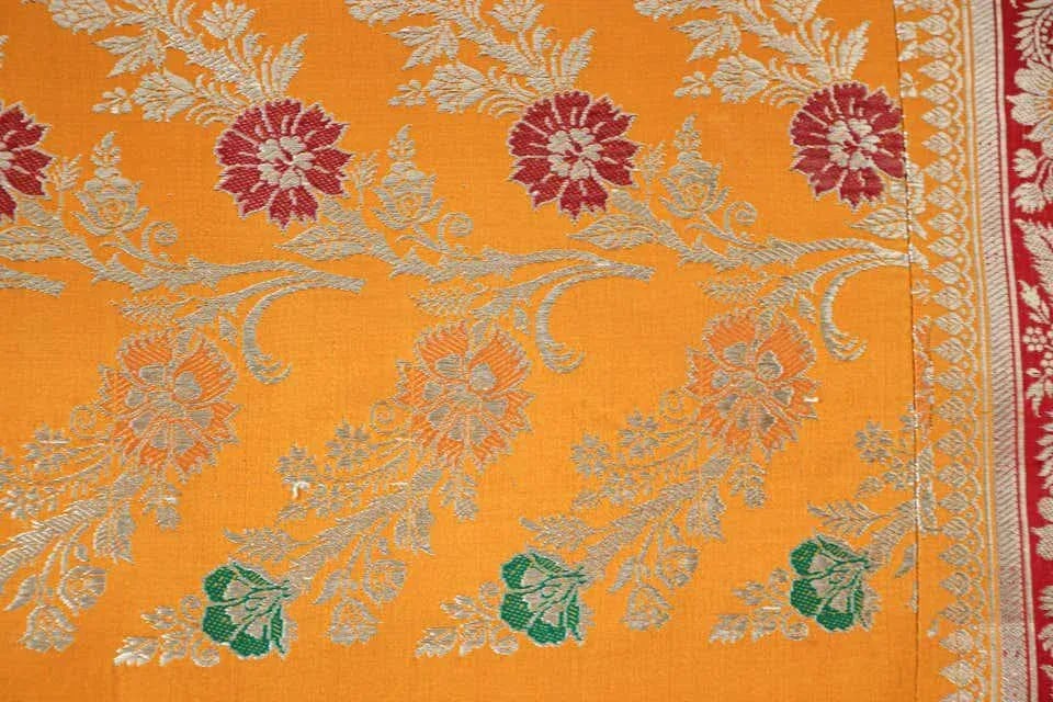 Silk Pillow Custom Made from a Wedding Orange Sari, India - 6