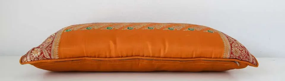 Silk Pillow Custom Made from a Wedding Orange Sari, India - 8