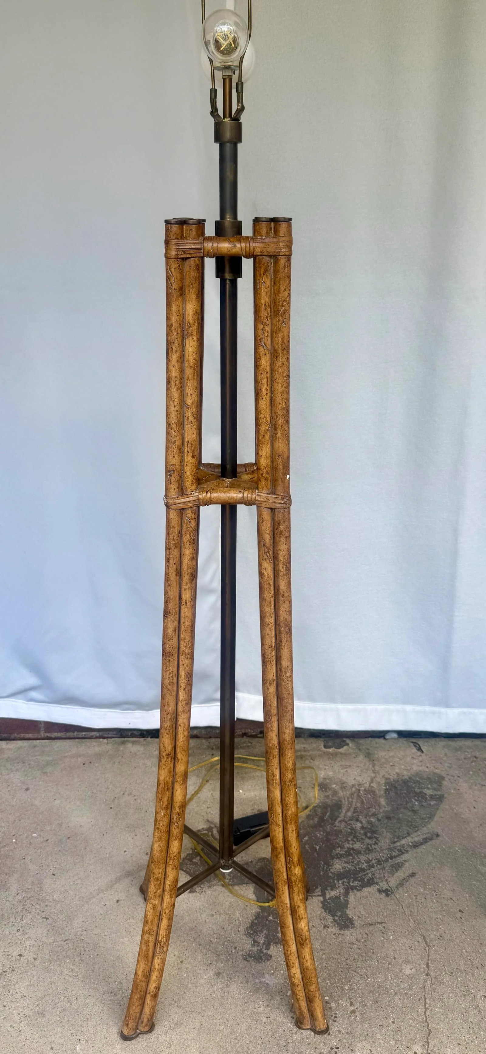 Vintage Maitland-Smith Faux Bamboo and Brass Floor Lamp With Faux Tortoiseshell Lined Leather Shade - 2