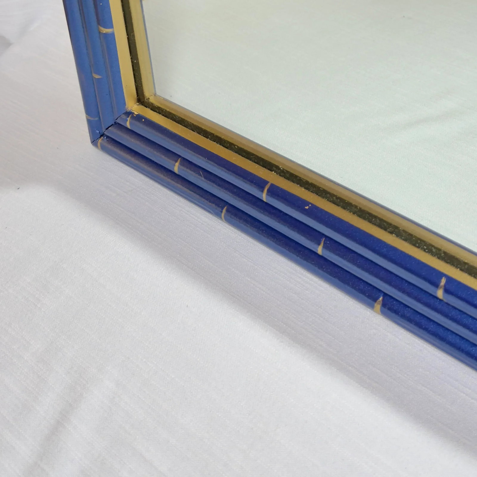 Vintage Palm Beach Regency Medium Faux Bamboo Wall Mirror Newly Painted Blue With Hand Gilt Accents - 11