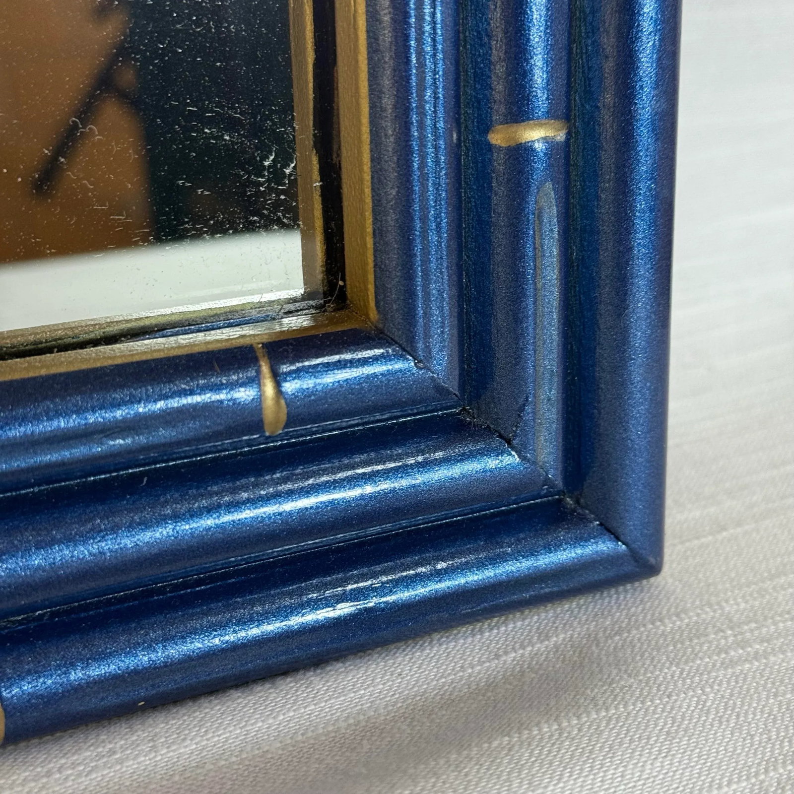 Vintage Palm Beach Regency Medium Faux Bamboo Wall Mirror Newly Painted Blue With Hand Gilt Accents - 3