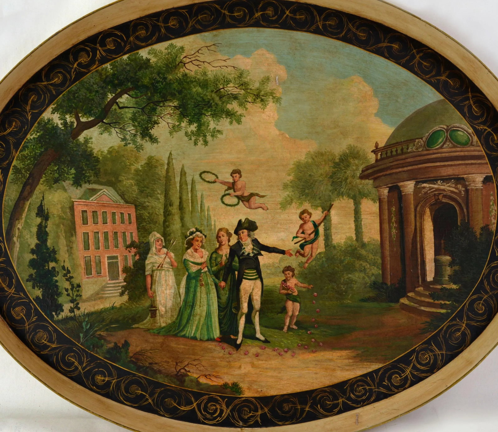 Vintage Hand-Painted British Landscape Decoration Oval Plate/Tray - 2