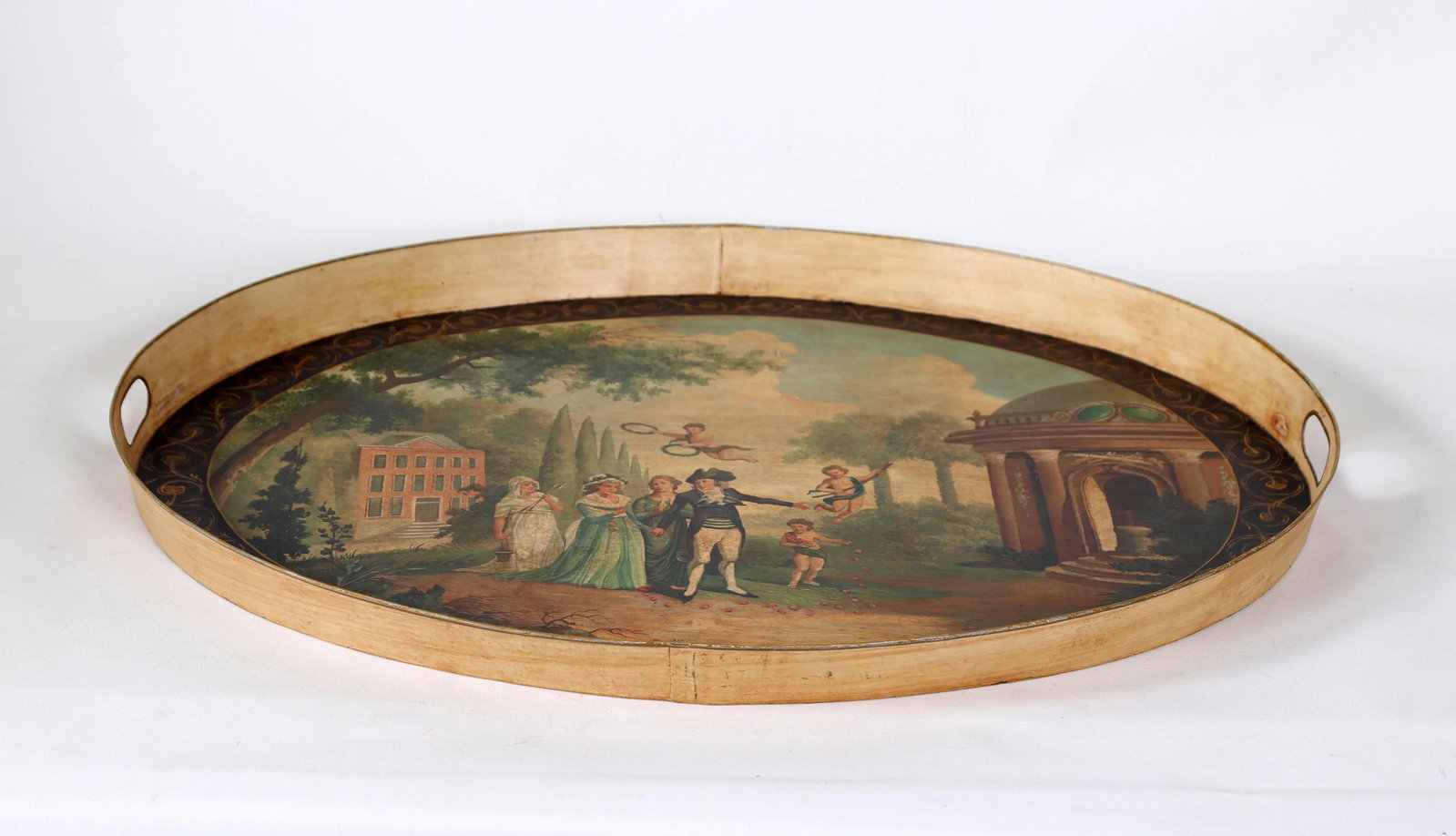 Vintage Hand-Painted British Landscape Decoration Oval Plate/Tray - 3