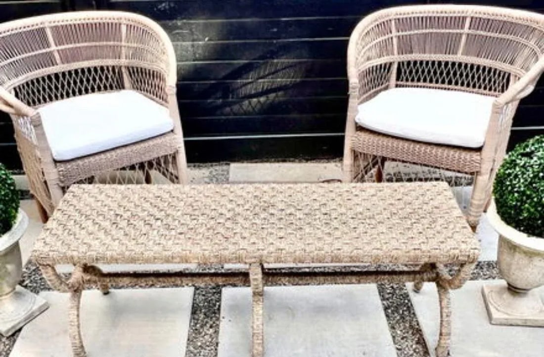 Vintage Outdoor Woven Bench in the Style of Audoux Minet - 5