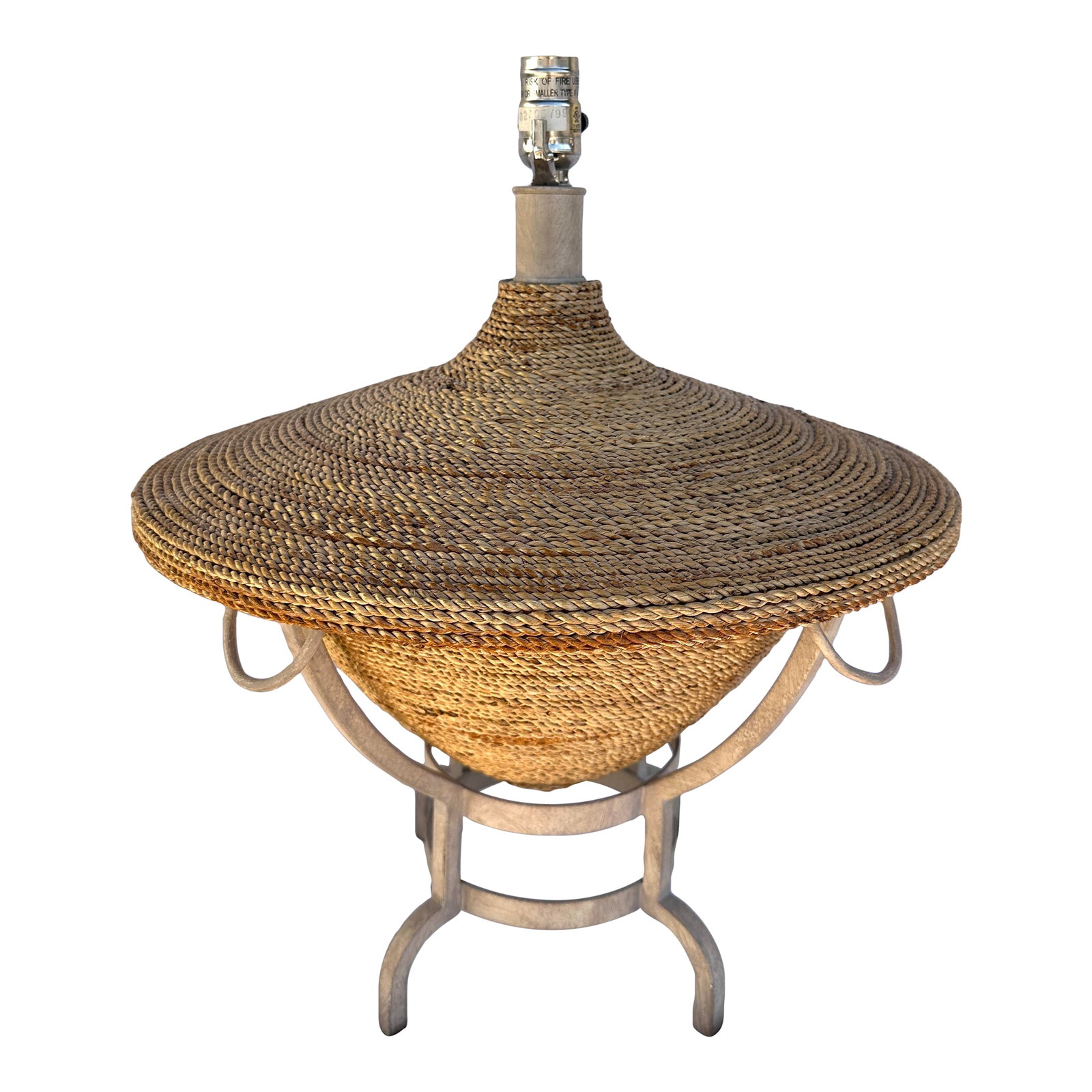 Vintage 90's Twisted Raffia Table Lamp on Metal Stand: Vintage 90's Twisted Raffia Table Lamp on metal stand. Perfect for a coastal home or boho. I think it would look great in a all white home with other wicker pieces. You could even paint the base a dif