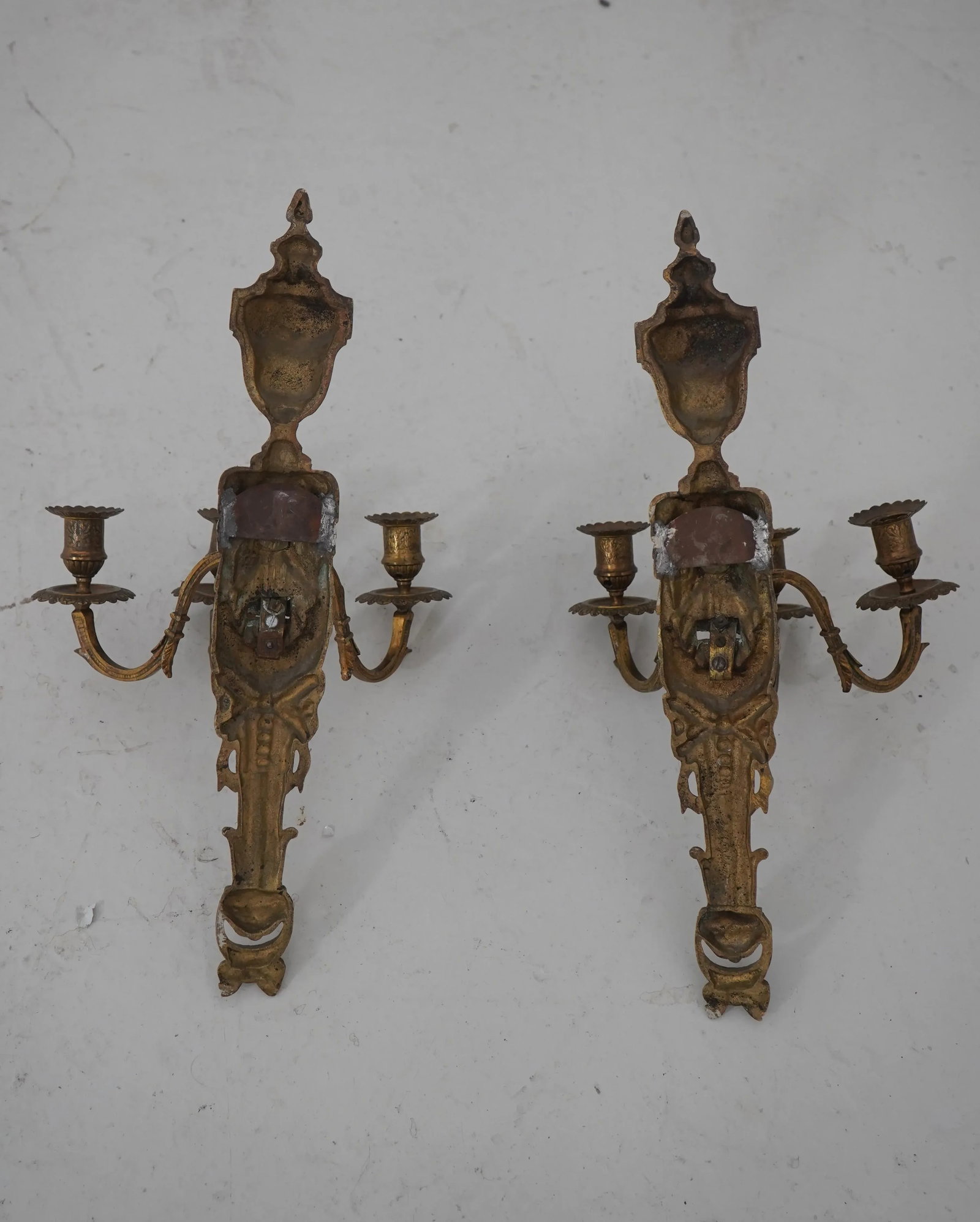 Pair of Bronze 3 Candle Wall Sconces Louis XV Style - 10