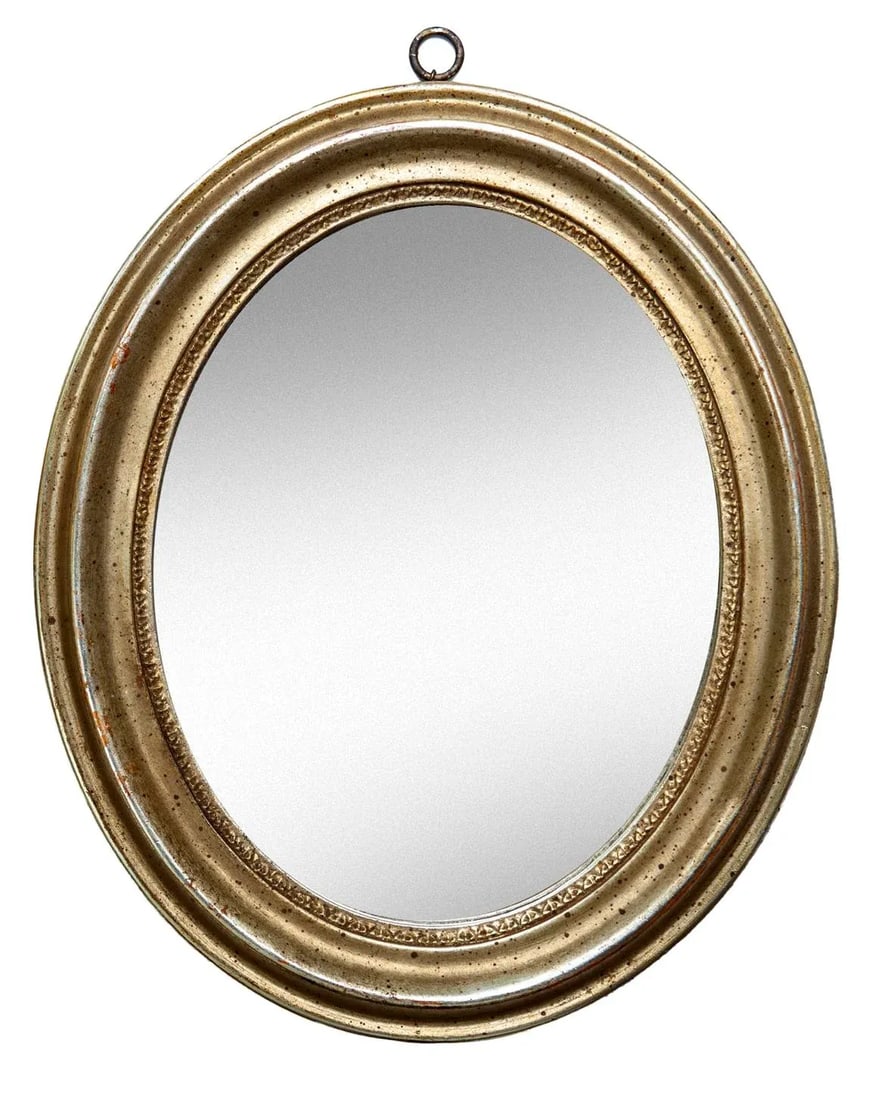Pair of Oval 1950s Italian Borghese Gilt Wood Mirrors - 2