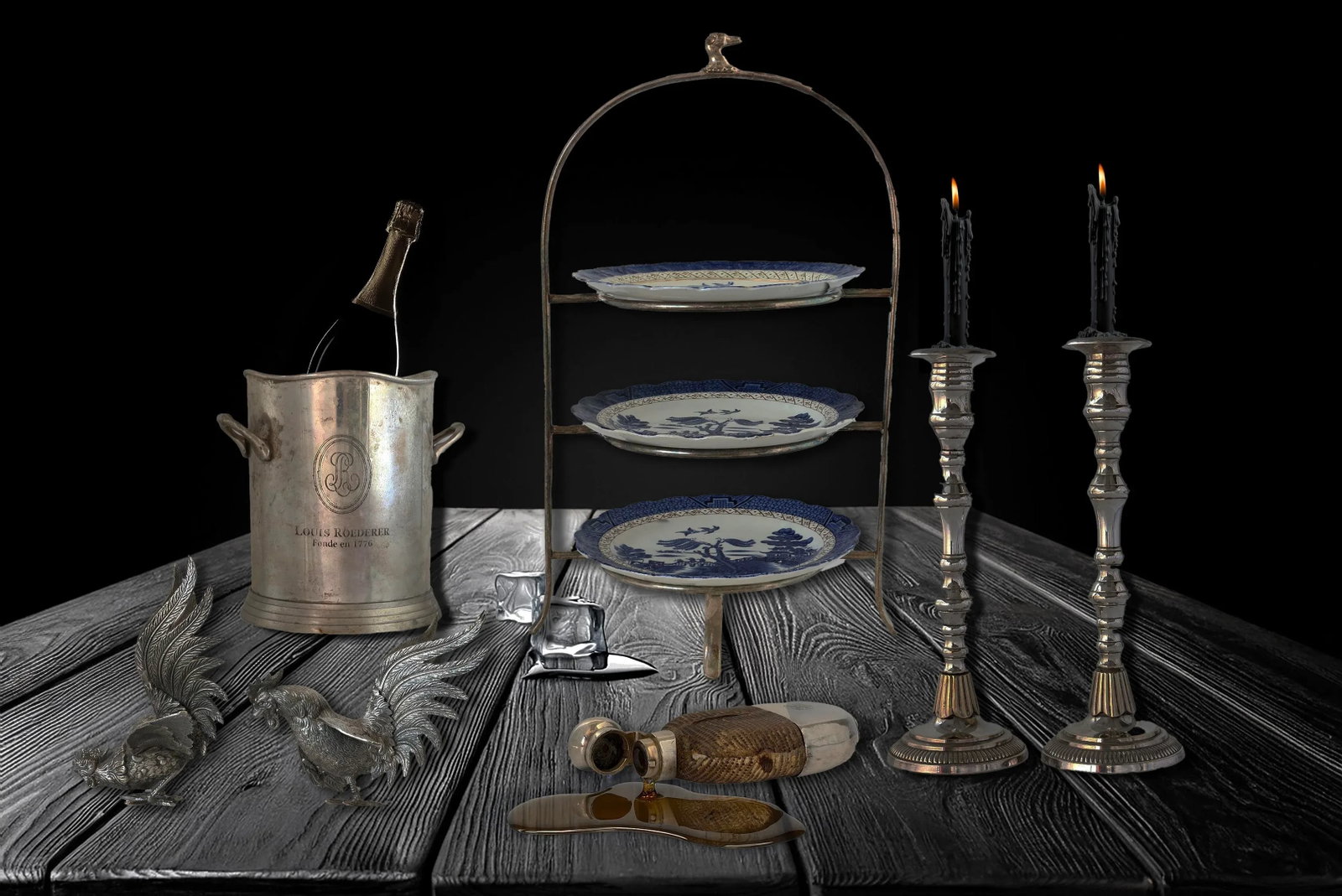 Antique English Silver-Plate Tall Candlesticks - 4