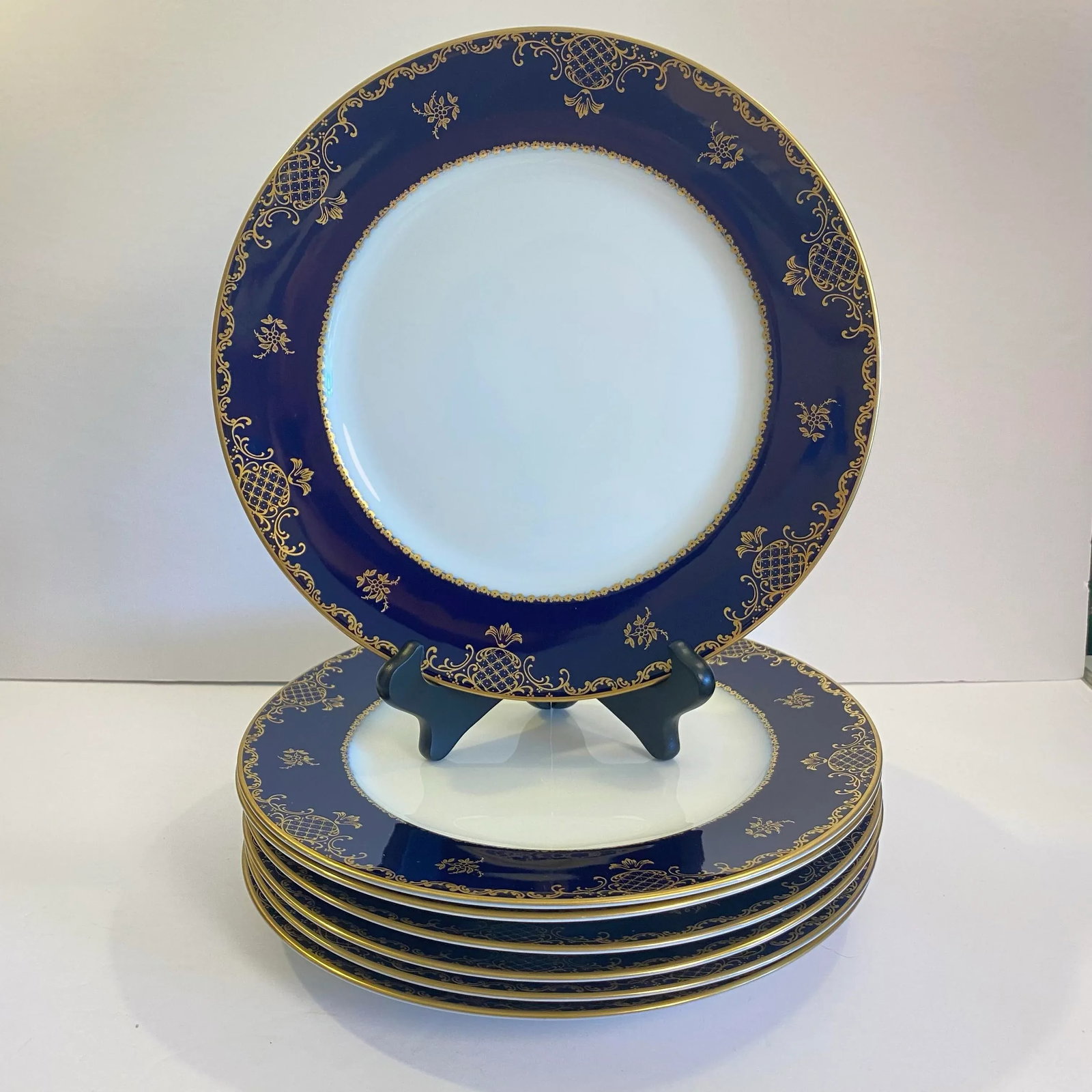 Vintage 1970s-1980s Rosenthal Continental "Charlemagne" Cobalt & Gilt Dinner Plates - Set of 7 - 8