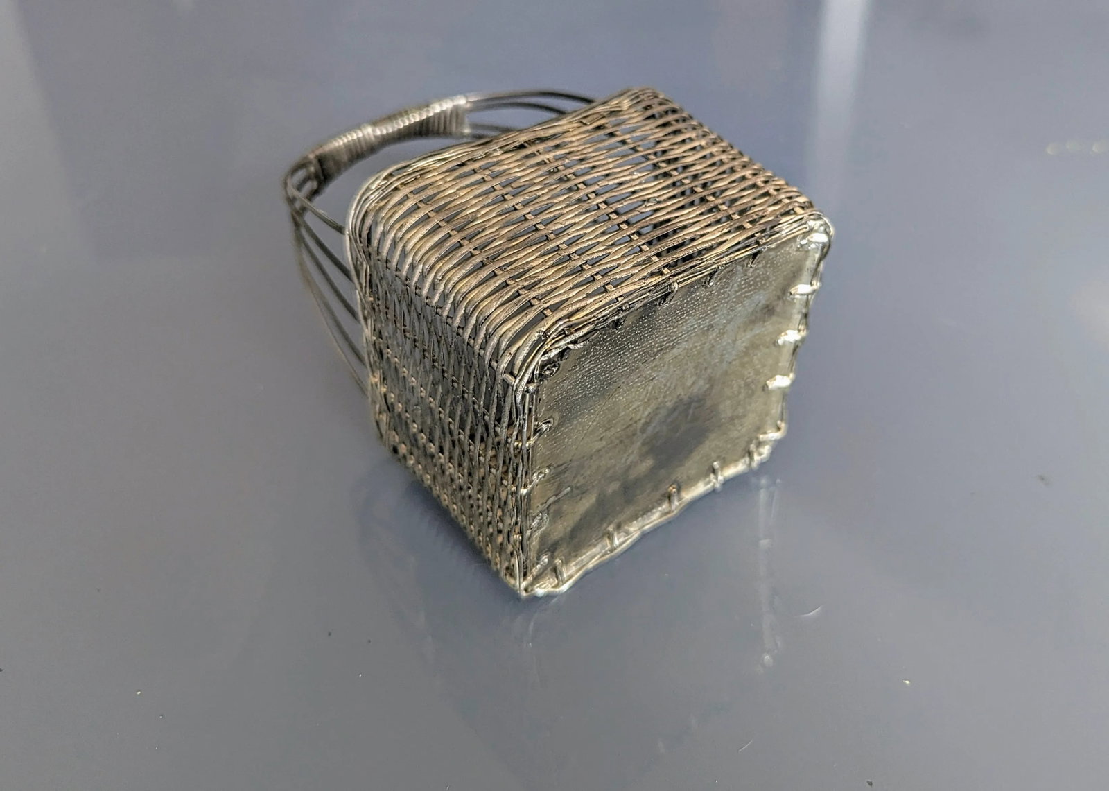 Early 20th Century Vintage Silver Toned High Quality Woven Basket - 3