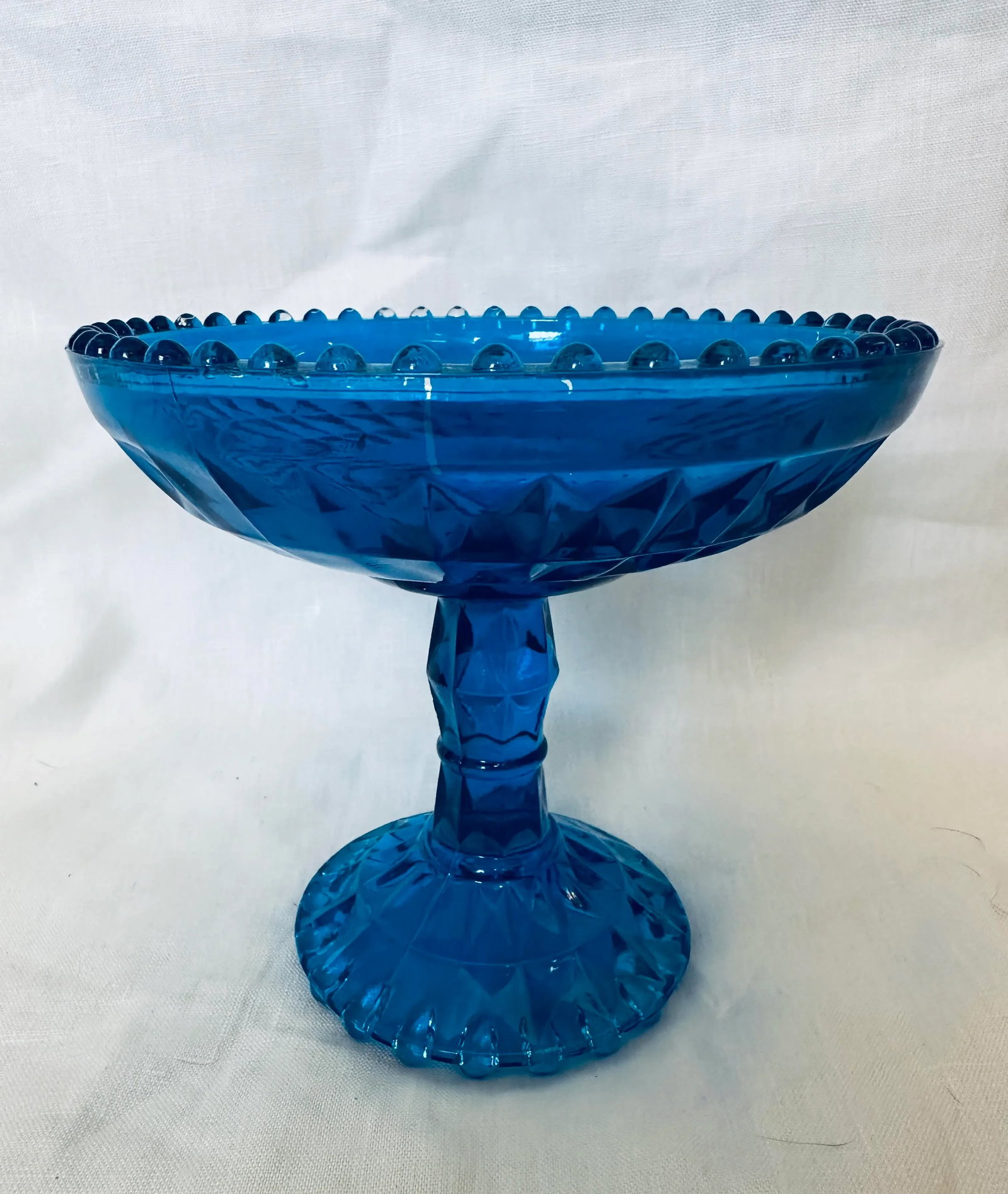 Vintage Fenton Diamond Glass Blue Candy Dish - 2
