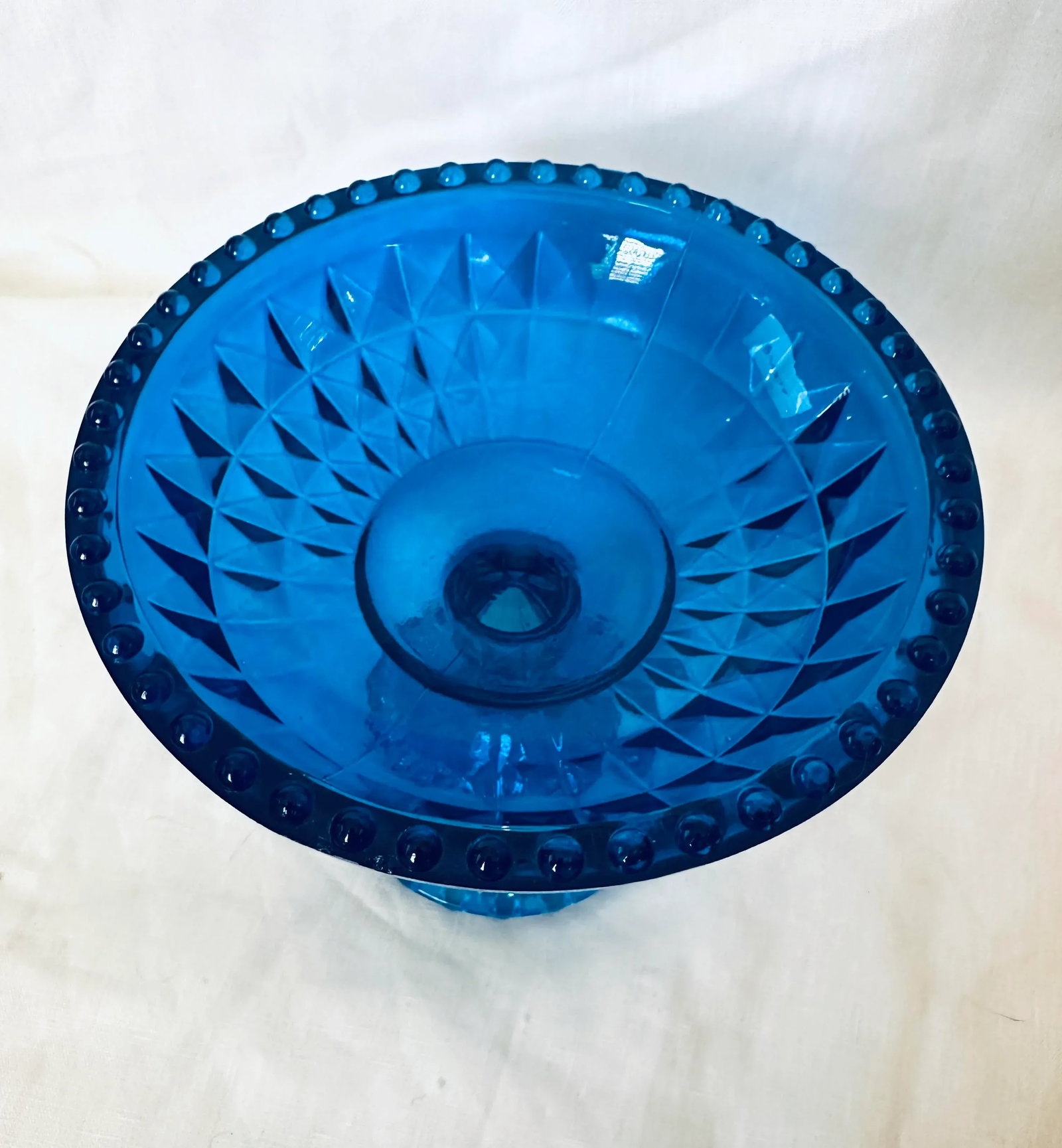 Vintage Fenton Diamond Glass Blue Candy Dish - 3