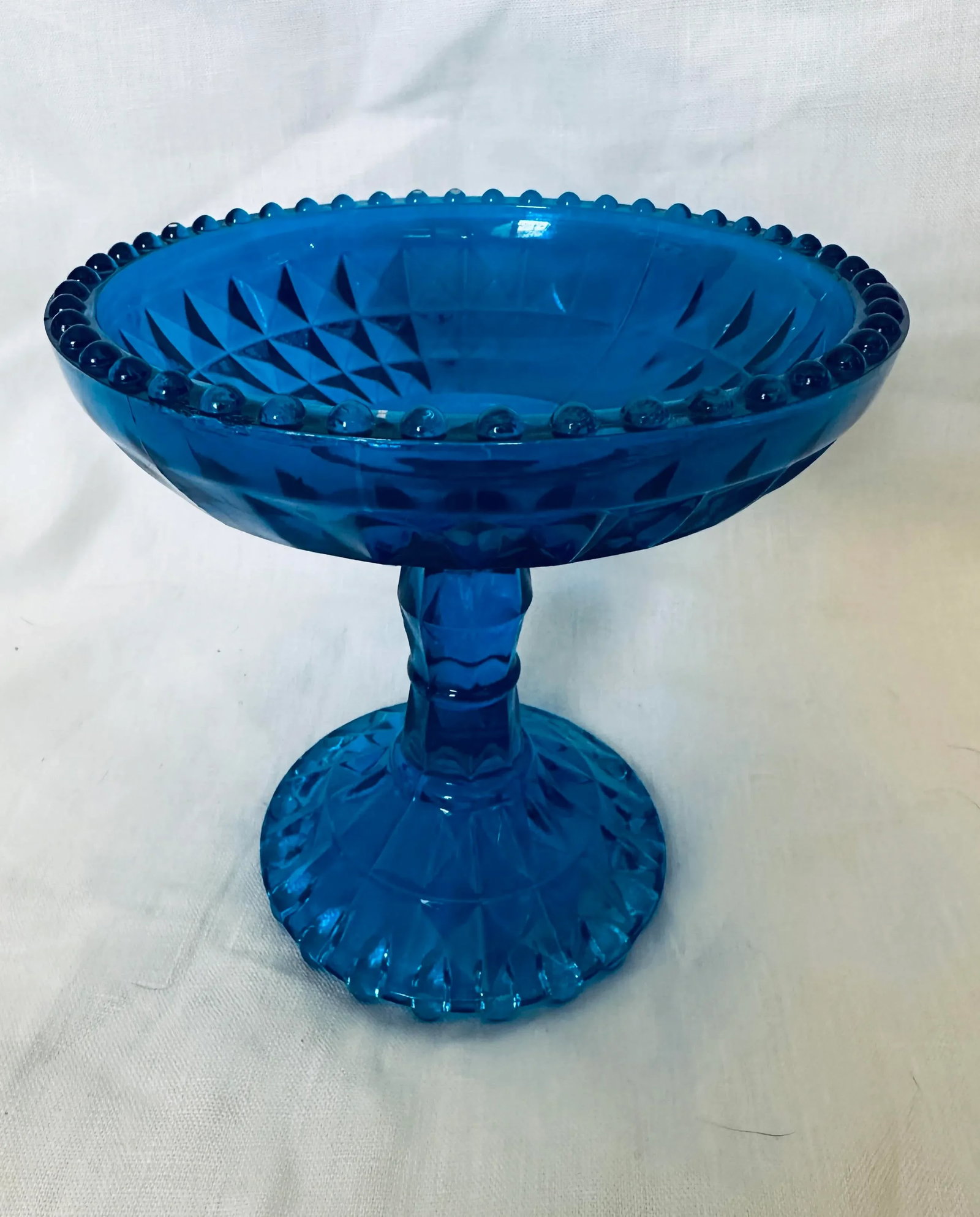 Vintage Fenton Diamond Glass Blue Candy Dish - 4