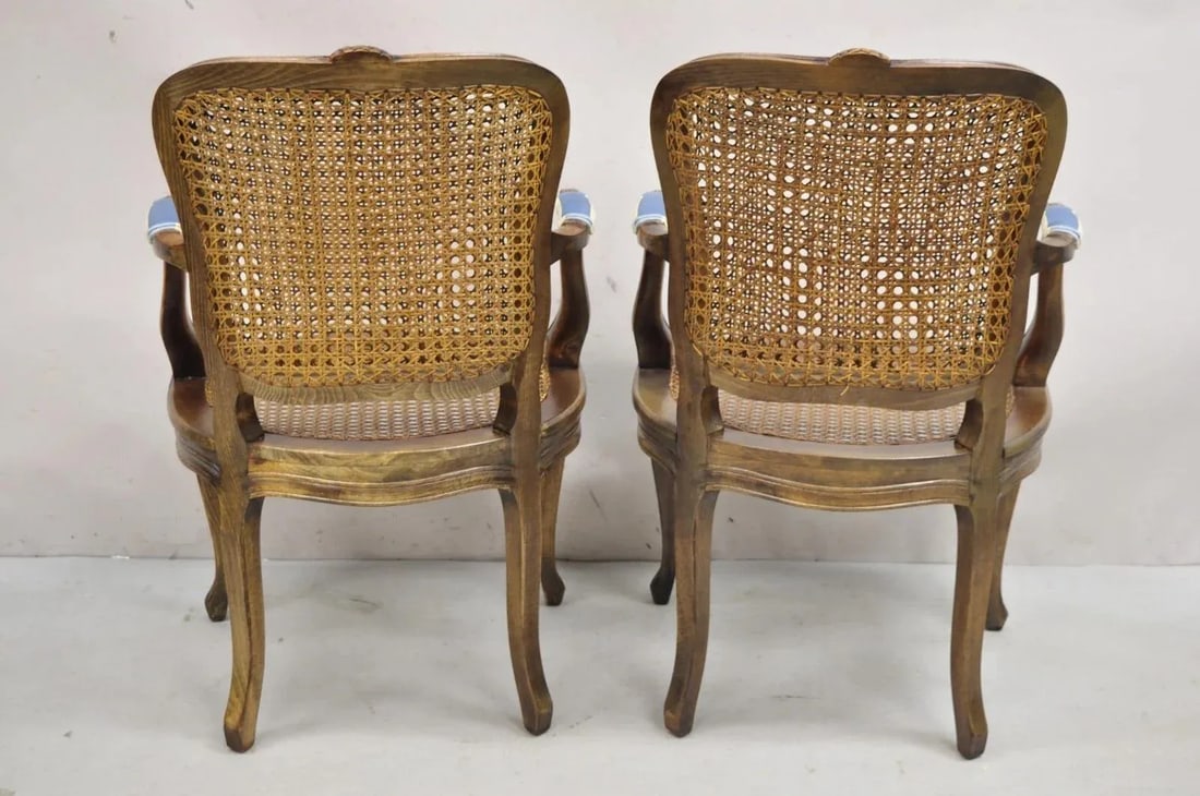 Mid 20th Century Vintage Ethan Allen Italy French Country Louis XV Cane Back Arm Chairs - A Pair - 12
