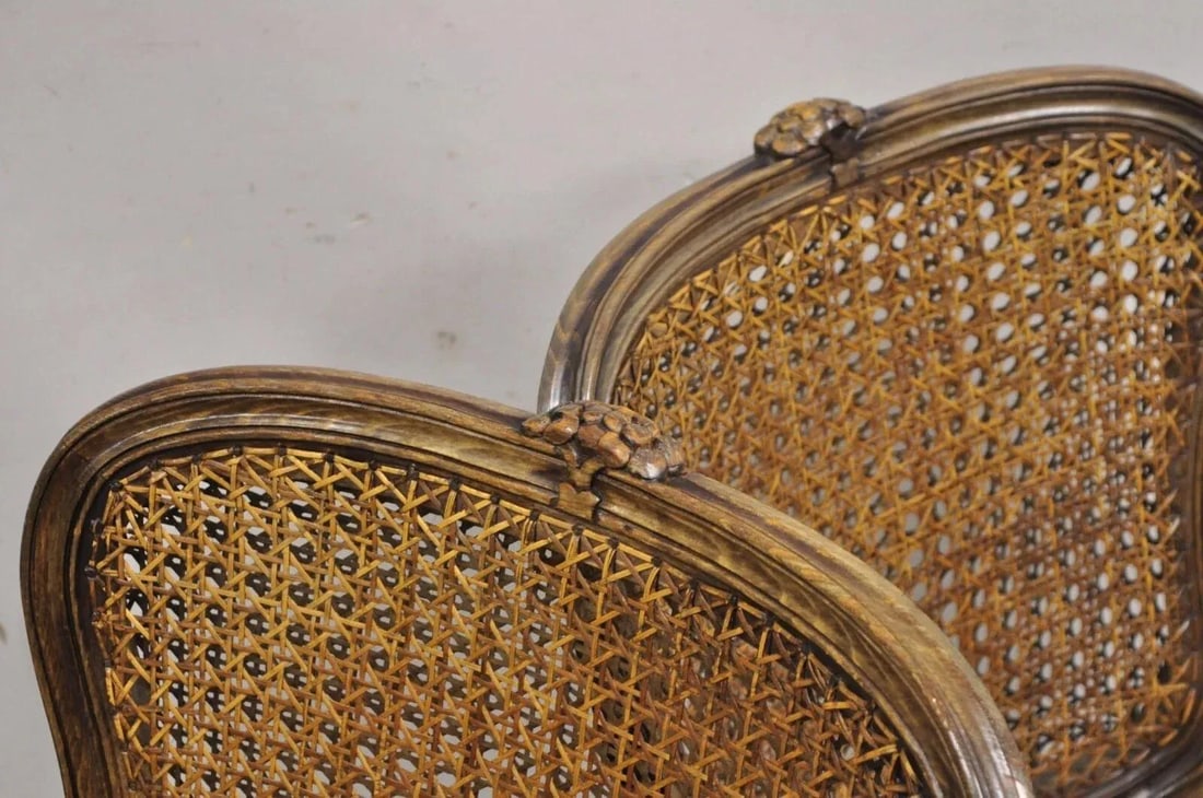 Mid 20th Century Vintage Ethan Allen Italy French Country Louis XV Cane Back Arm Chairs - A Pair - 4