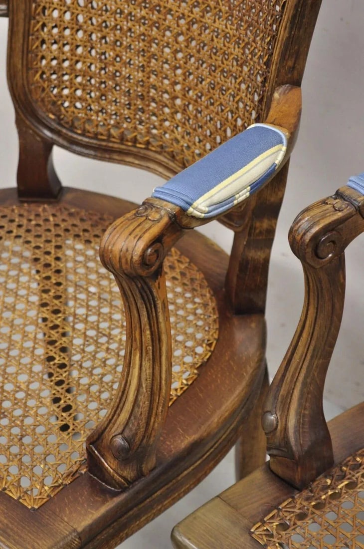 Mid 20th Century Vintage Ethan Allen Italy French Country Louis XV Cane Back Arm Chairs - A Pair - 5