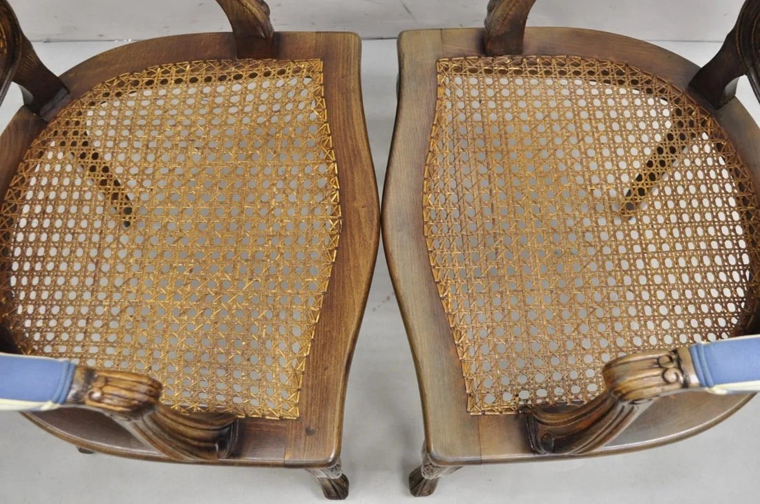 Mid 20th Century Vintage Ethan Allen Italy French Country Louis XV Cane Back Arm Chairs - A Pair - 6