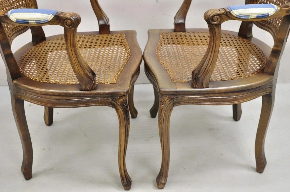 Mid 20th Century Vintage Ethan Allen Italy French Country Louis XV Cane Back Arm Chairs - A Pair - 7