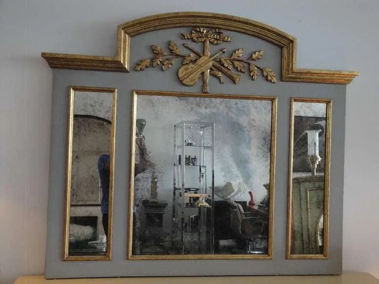 Handcarved French Style Parcel Gilt Trumeau Mirror - 2