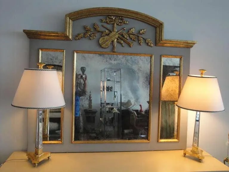 Handcarved French Style Parcel Gilt Trumeau Mirror - 3