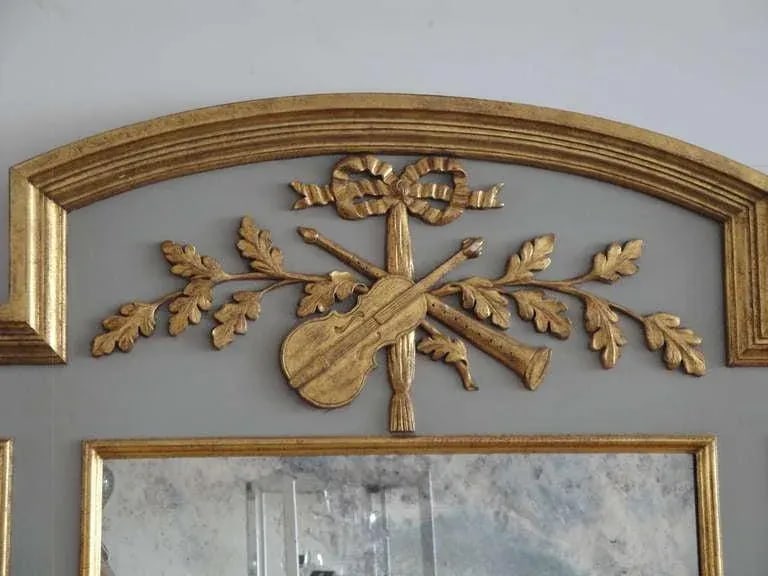 Handcarved French Style Parcel Gilt Trumeau Mirror - 4