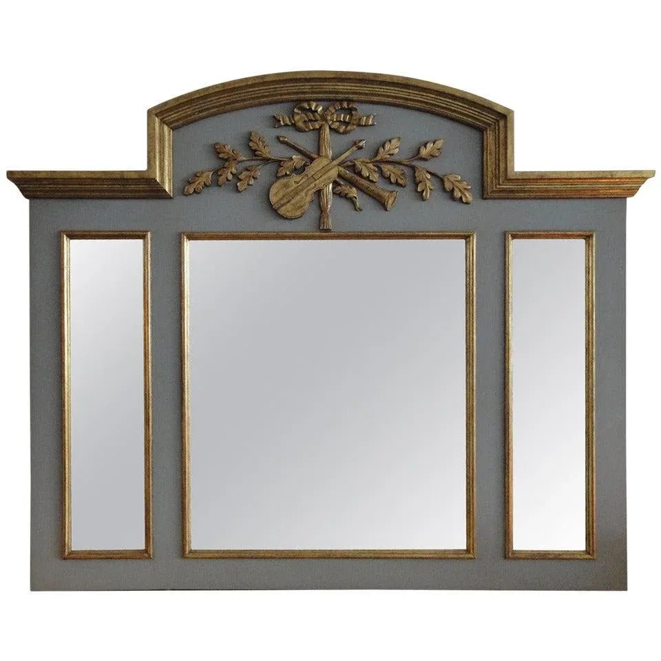 Handcarved French Style Parcel Gilt Trumeau Mirror - 5