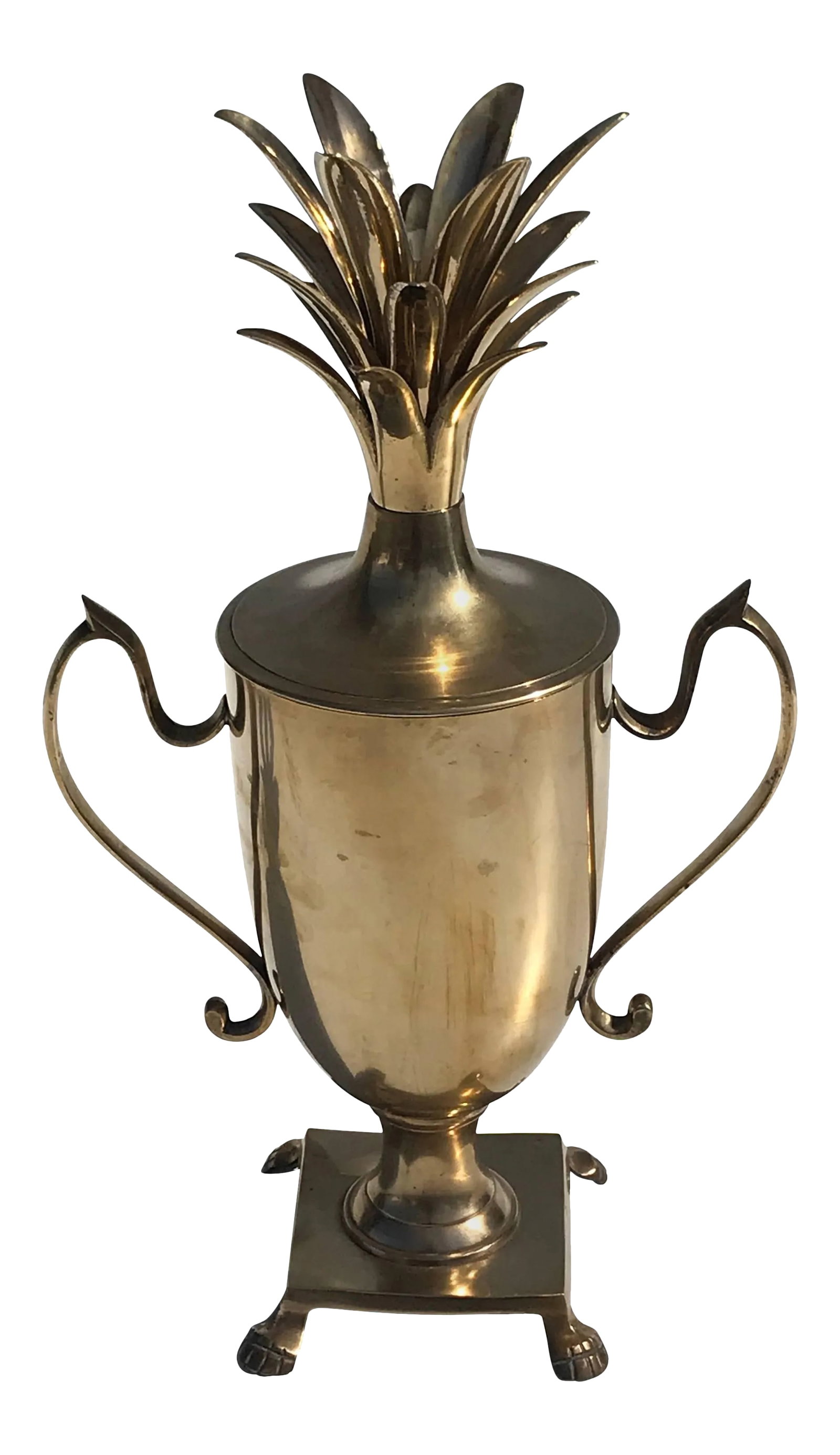 Brass Pineapple Urn Beverage Cooler: Brass pineapple urn beverage cooler. Condition: Alterations: Unknown Imperfections: Some Imperfections Condition Notes: Good Wear consistent with age and use. Materials & Techniques: Brass