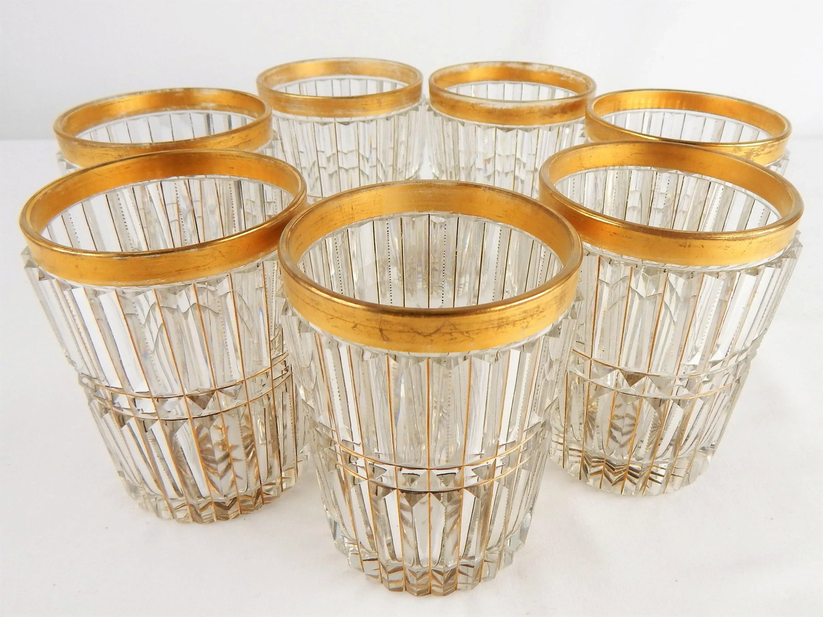 Antique Cut Crystal & Gilt Lowball Glasses, S/7 - 13