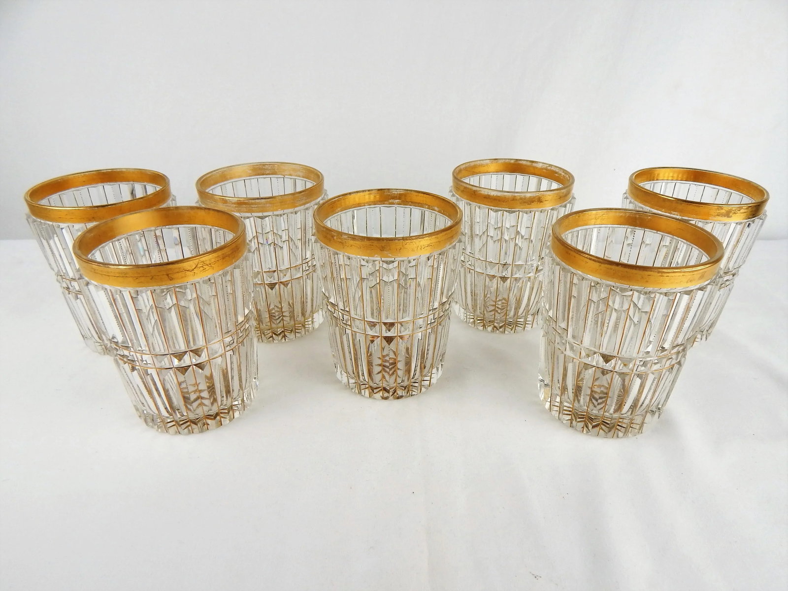 Antique Cut Crystal & Gilt Lowball Glasses, S/7 - 7