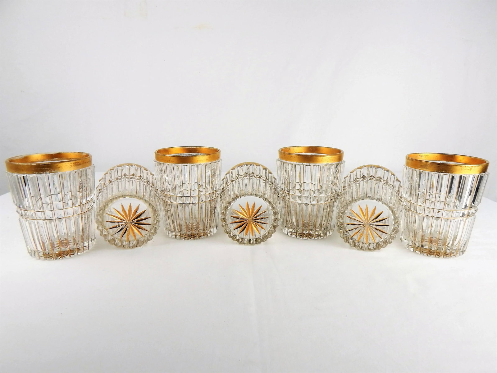 Antique Cut Crystal & Gilt Lowball Glasses, S/7 - 8