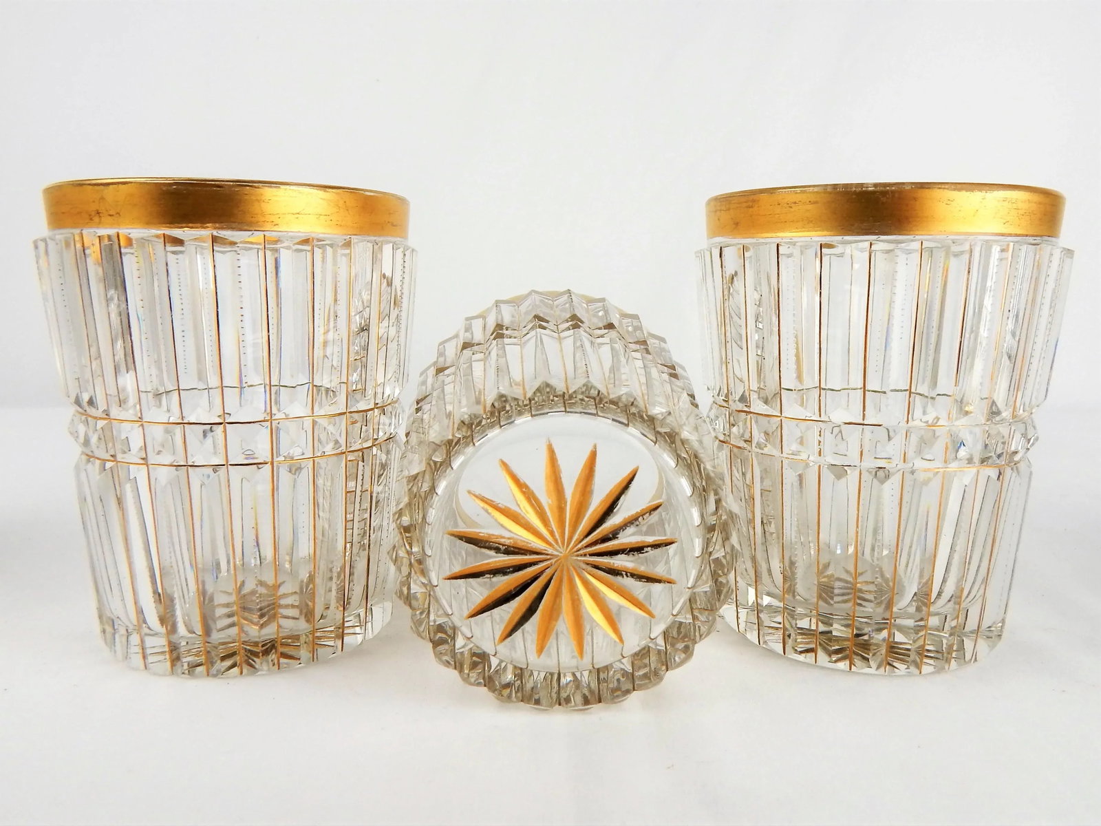 Antique Cut Crystal & Gilt Lowball Glasses, S/7 - 9