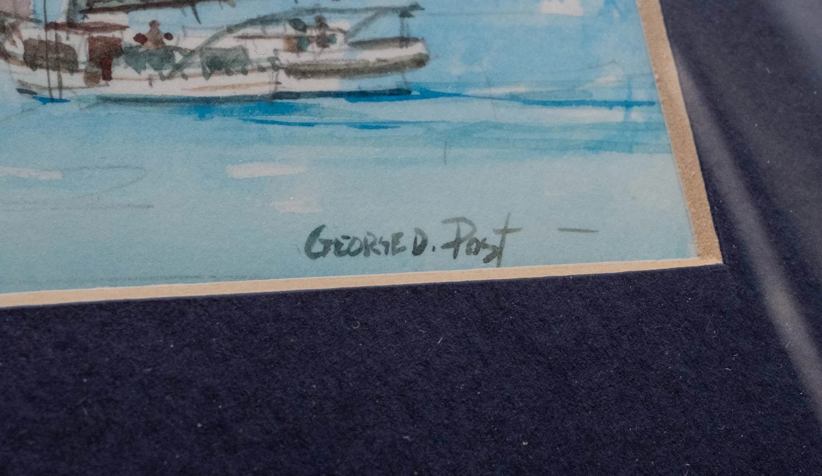 Pair of Nautical Watercolor Fishing Boat Sailboat Paintings Signed George D Post - 10
