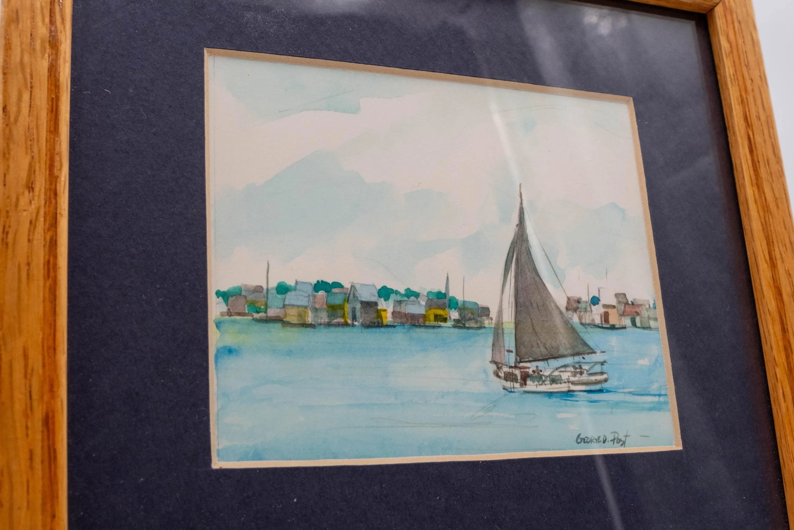 Pair of Nautical Watercolor Fishing Boat Sailboat Paintings Signed George D Post - 8
