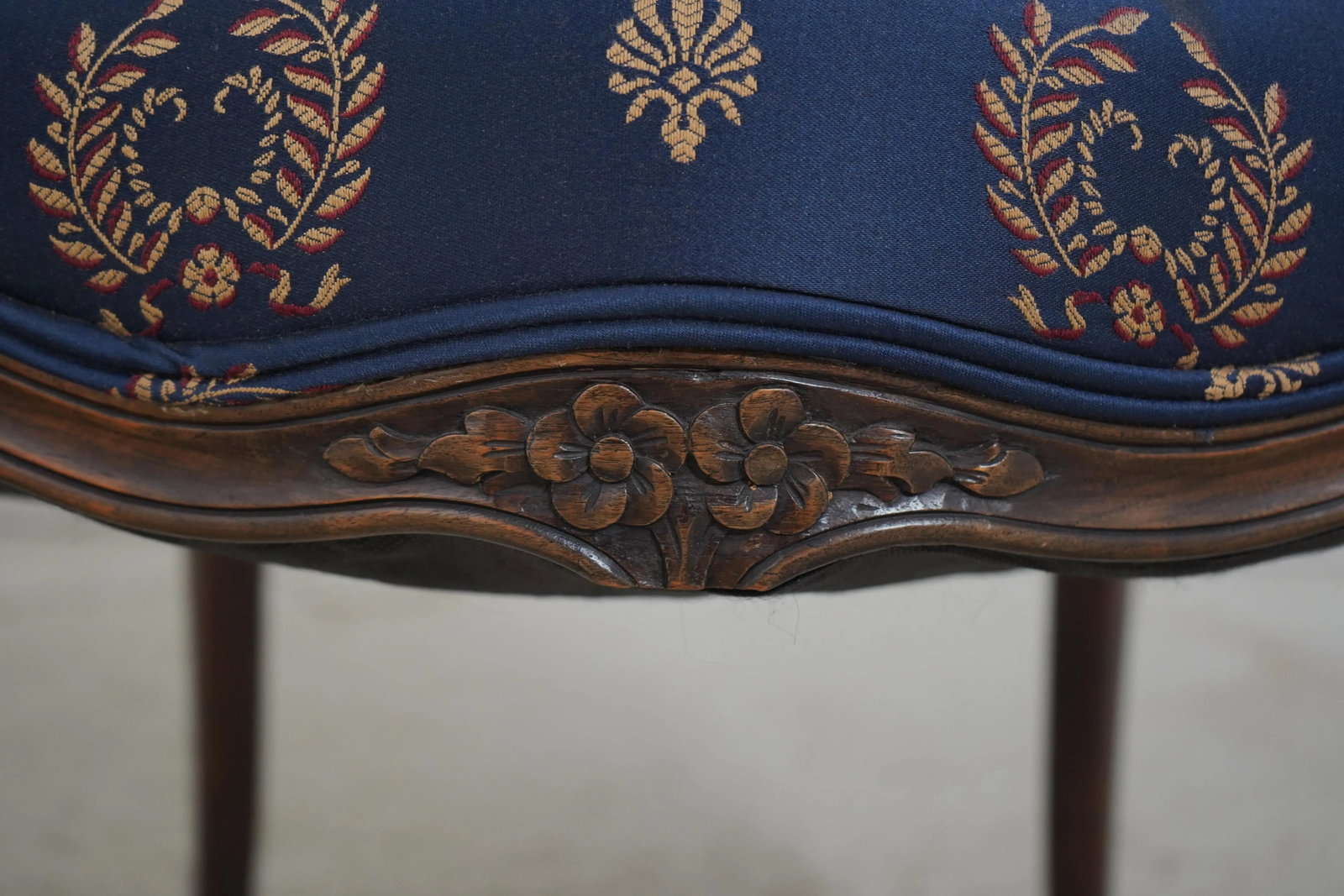 Pair Vintage French Louis XV Style Open Arm Upholstered Chairs - 10