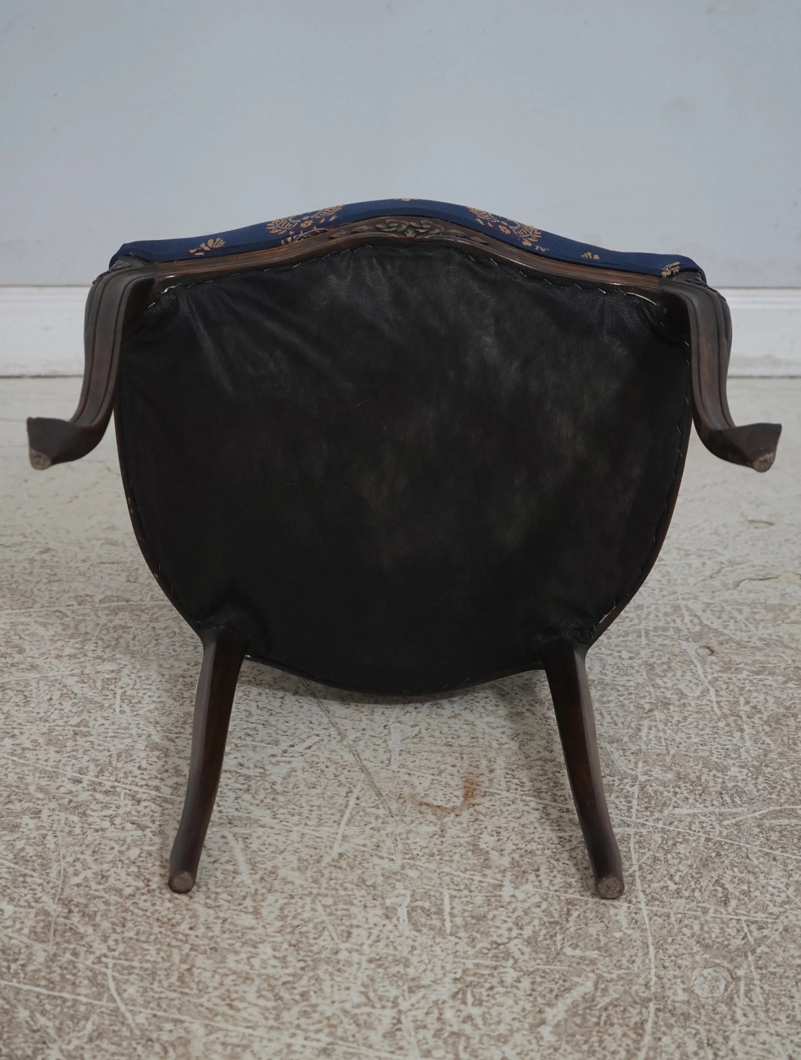 Pair Vintage French Louis XV Style Open Arm Upholstered Chairs - 12