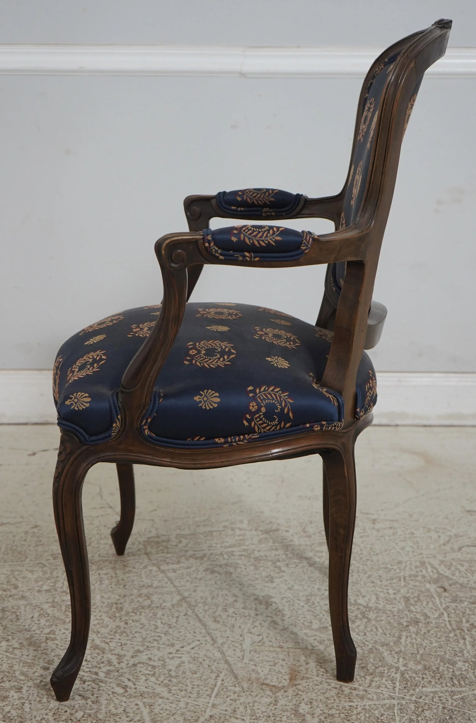 Pair Vintage French Louis XV Style Open Arm Upholstered Chairs - 3