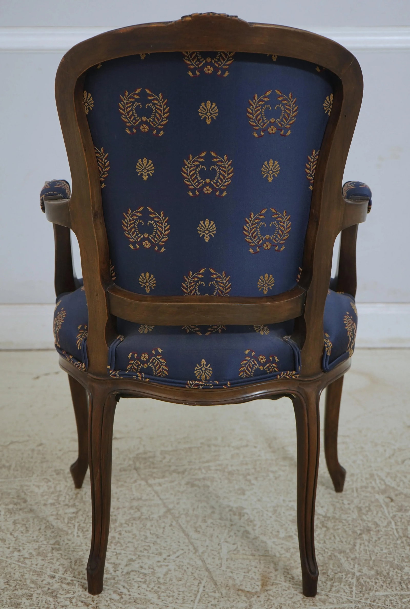 Pair Vintage French Louis XV Style Open Arm Upholstered Chairs - 4